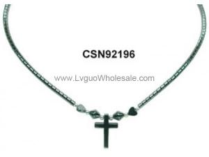 Hematite Cross Pendant Beads Stone Chain Choker Fashion Women Necklace